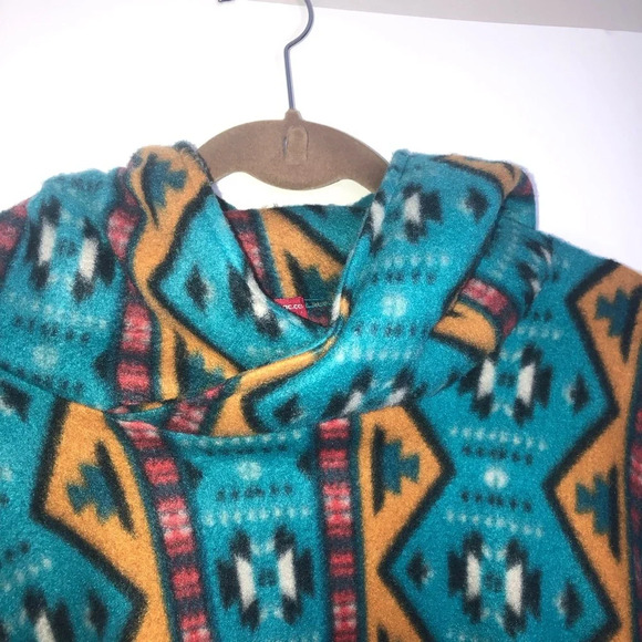 Arseno Poncho OS Hood Pockets Aztec Southwestern Blanket Cape Fleece Soft Warm - Picture 5 of 9